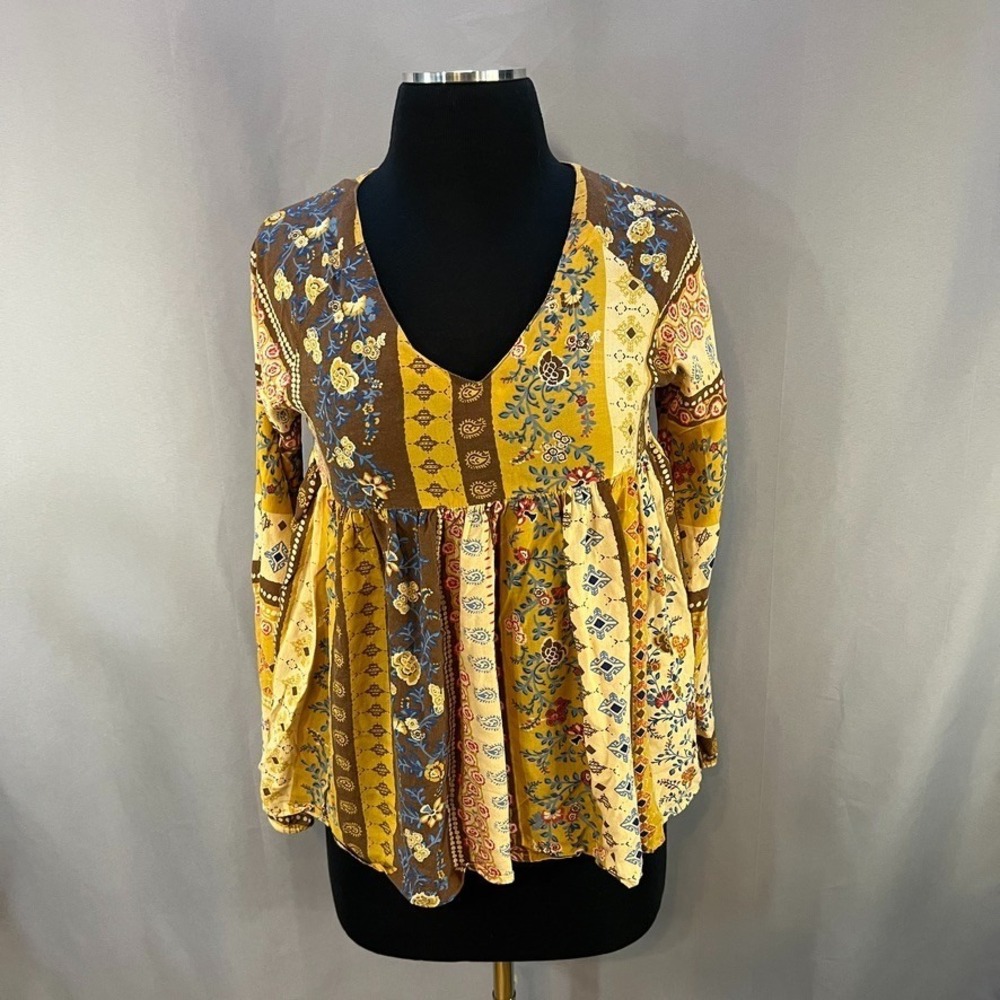 Coverstory Women XS Boho Cottagecore Patchwork‎ Peasant Blouse Top Romantic